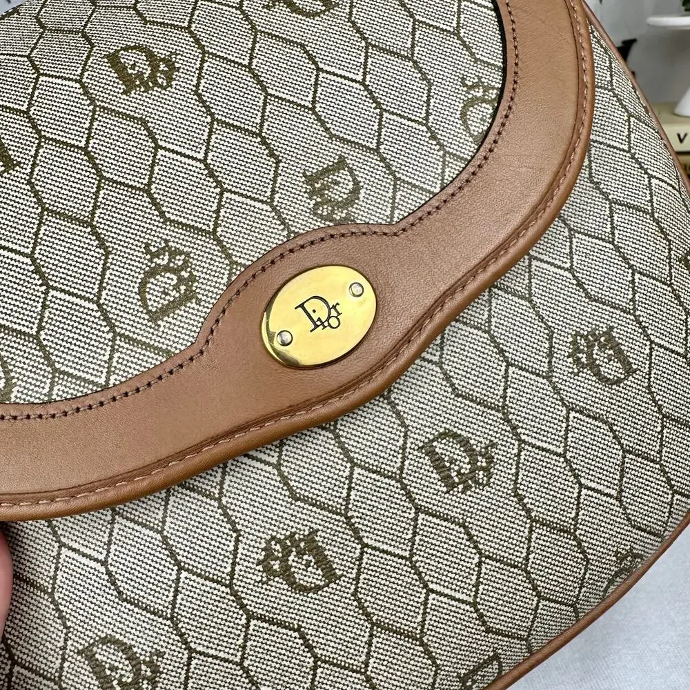 Dior Beige Monogram Canvas Shoulder Bag with Tan Leather Trim - Picture 6 of 16